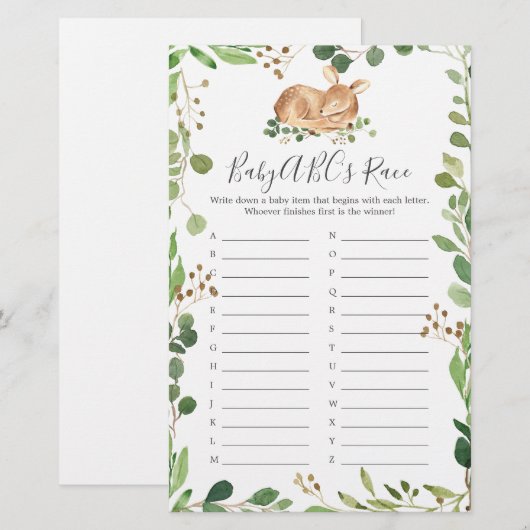 Herten Baby shower ABC's Race Game (Voorkant / Achterkant)