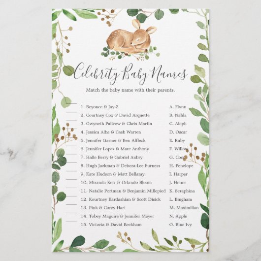 Herten Baby shower Beroemdheid Baby Namen (Voorkant)