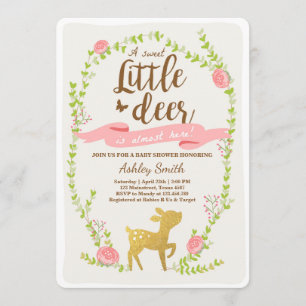 Herten baby shower inviteWoodland Girl roze goud Kaart
