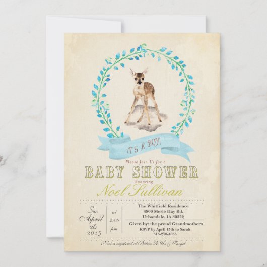 Herten baby shower jongens uitnodiging (Voorkant)