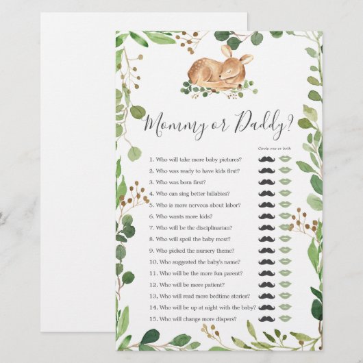 Herten Baby shower Mama of Daddy Game (Voorkant / Achterkant)