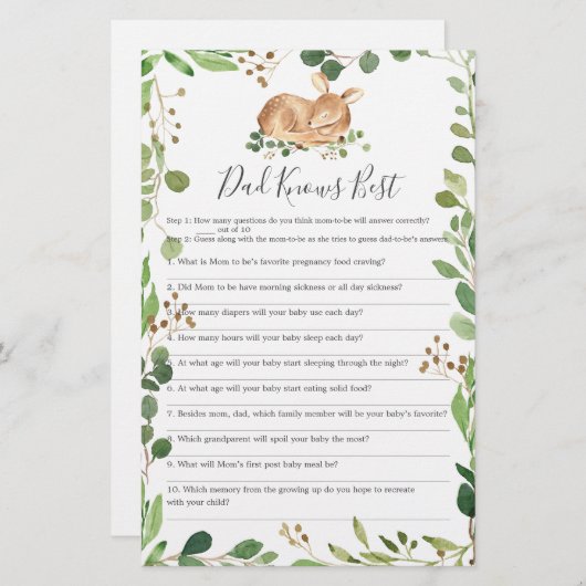 Herten Baby shower Pap Weet Beste Spel (Voorkant / Achterkant)