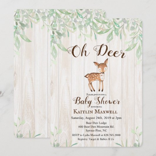 Herten baby shower uitnodiging (Voorkant / Achterkant)
