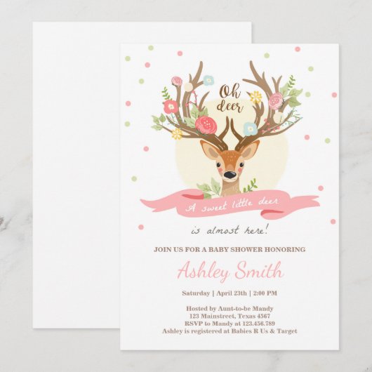 Herten baby shower uitnodiging Woodland Antlers Me (Voorkant / Achterkant)