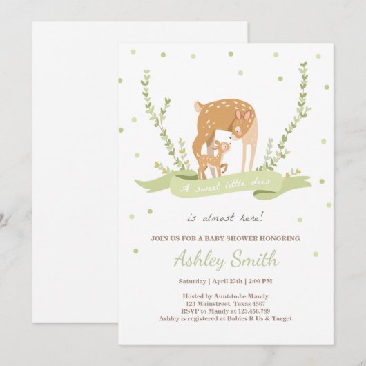Herten baby shower uitnodiging Woodland Forest die (Voorkant / Achterkant)