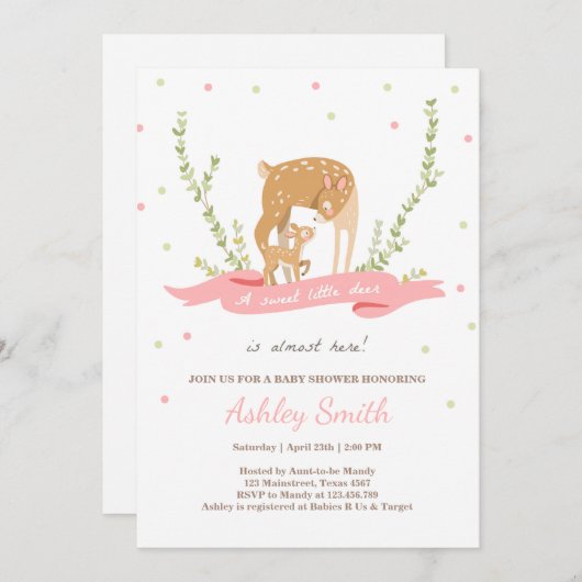 Herten baby shower uitnodiging Woodland Forest Gir (Voorkant / Achterkant)