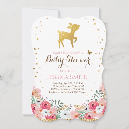 Herten baby shower uitnodiging Woodland Girl Flora (Voorkant)