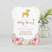 Herten baby shower uitnodiging Woodland Girl Flora (Staand voorkant)