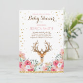 Herten baby shower uitnodiging Woodland Girl Flora (Staand voorkant)