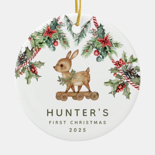 Herten Baby's eerste kerst Keramisch Ornament (Voorkant)