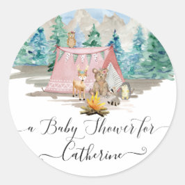 Herten Beer Bos Dieren Bloemen Rustiek Baby shower Ronde Sticker