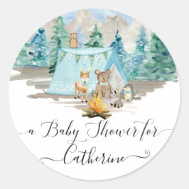 Herten Beer Bos Dieren Rustiek Jongen Baby shower Ronde Sticker