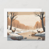 Herten bij de rivier Wildlife Winter Landschap Briefkaart (Voorkant / Achterkant)
