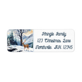 Herten bij het Snowy Lake Christmas Retouradres Etiket
