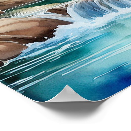 Herten bij Waterfall 3 Poster (Hoek)