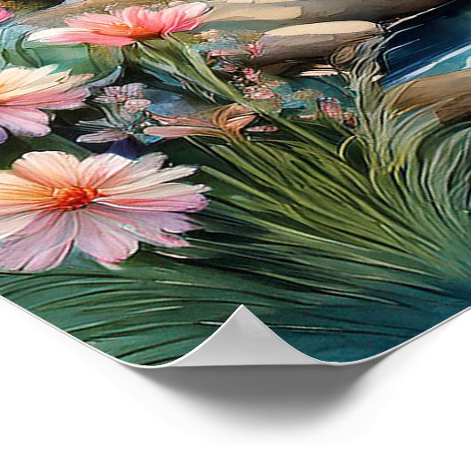 Herten bij Waterfall 4 Poster (Hoek)