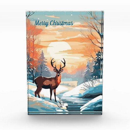 Herten bij zonsondergang in de winter fotoblokken (Voorkant)