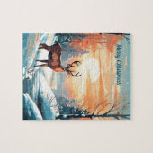 Herten bij zonsondergang in de winter legpuzzel (Horizontaal)