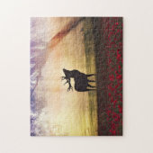 Herten Bij Zonsopgang Landschap Legpuzzel (Verticaal)