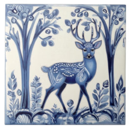 Herten Blauw en Wit Woodland Folk Animal Art Tegeltje