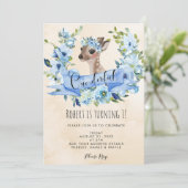 Herten Blauwe Bloemen Onederful 1e verjaardag uitn Kaart (Staand voorkant)