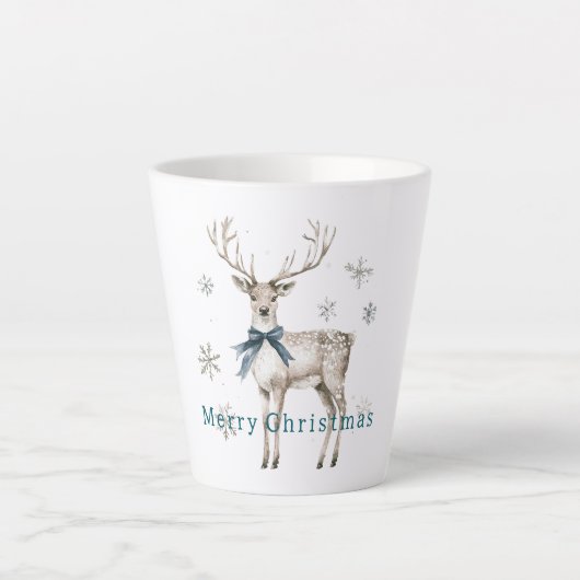Herten Blauwe Boog Sneeuwvlokken Kerstmis Latte Mok (Voorkant)