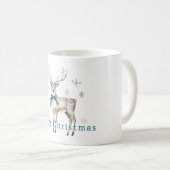 Herten Blauwe Strik Sneeuwvlokken Kerstmis Koffiemok (Voorkant rechts)