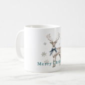 Herten Blauwe Strik Sneeuwvlokken Kerstmis Koffiemok (Voorkant links)