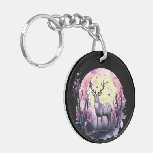 Herten Bloemen Kunstwerk Wildlife Natuur Dierenpri Sleutelhanger (Voorkant Links)