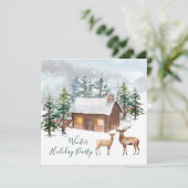 Herten, blokhut Christmas Party Flat Wenskaart Kaart (Staand voorkant)