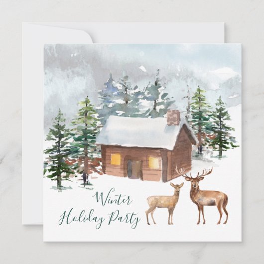 Herten, blokhut Christmas Party Flat Wenskaart Kaart (Voorkant)