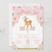 Herten Blush Bloemen Doop Doopsel Meisje Kaart (Voorkant)