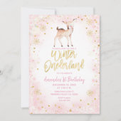 Herten Blush Roze Winter Onederland Verjaardag Kaart (Voorkant)