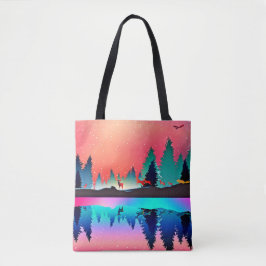 Herten bos bergbos aurora kleurrijk tote bag