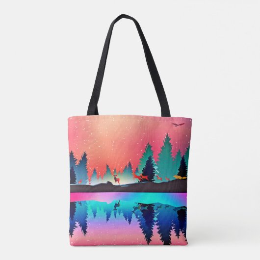 Herten bos bergbos aurora kleurrijk tote bag (Achterkant)