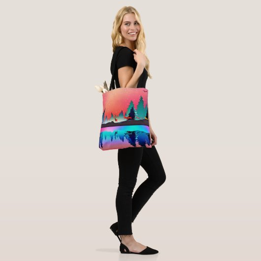 Herten bos bergbos aurora kleurrijk tote bag (Op model)