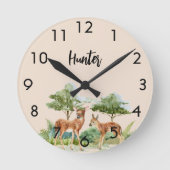 Herten bos bosdieren beige kinderkamer ronde klok (Voorkant)