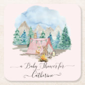 Herten Bos Dieren Beer Rustiek Roze Baby shower Kartonnen Onderzetters (Voorkant)