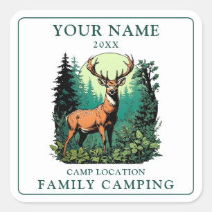 herten bos familie camping vierkante sticker