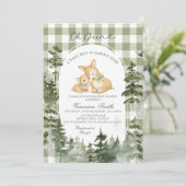 Herten Bos Gingham Baby Shower Kaart (Staand voorkant)