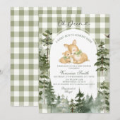 Herten Bos Gingham Baby Shower Kaart (Voorkant / Achterkant)