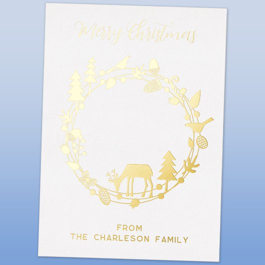 Herten Bos Krans Vakantie Echte Folie Kaart