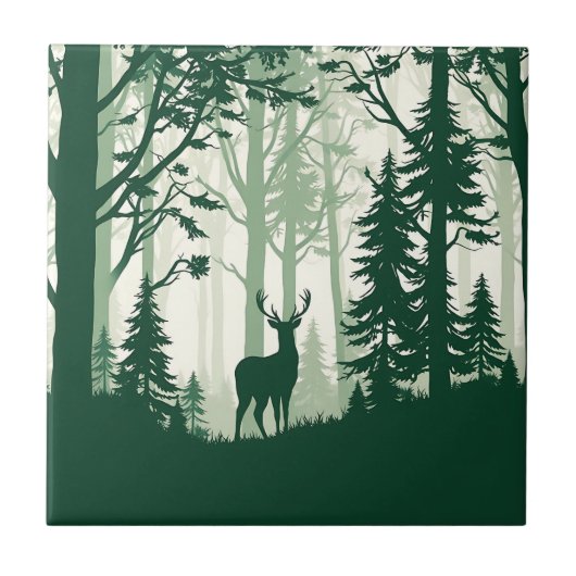 Herten Bos Silhouet Natuur Scene Tegeltje (Voorkant)
