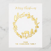 Herten Bos Wreath Vakantie Echte Folie Briefkaart (Voorkant)