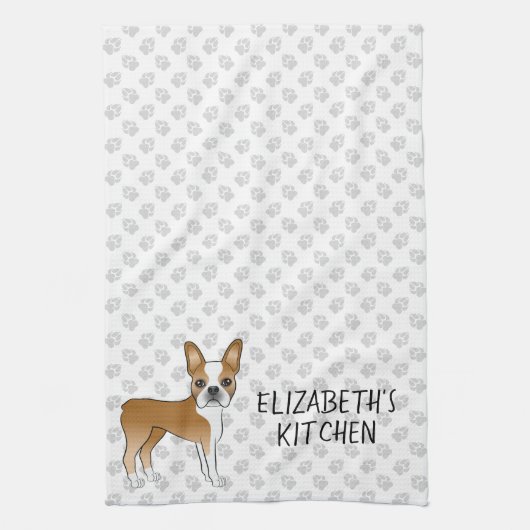 Herten Boston Terrier Cartoon Hond & Aangepaste Te Theedoek (Verticaal)
