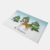 Herten Boston Terrier in een winterbos & naam Deurmat (Schuin)