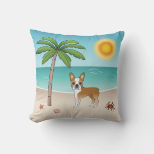 Herten Boston Terrier op een tropisch zomerstrand Kussen