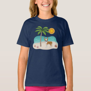 Herten Boston Terrier op een tropisch zomerstrand T-shirt