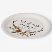 Herten bruiloft met botanisch script voor meneer e papieren bordje (Gekanteld)