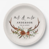 Herten bruiloft met botanisch script voor meneer e papieren bordje (Voorkant)